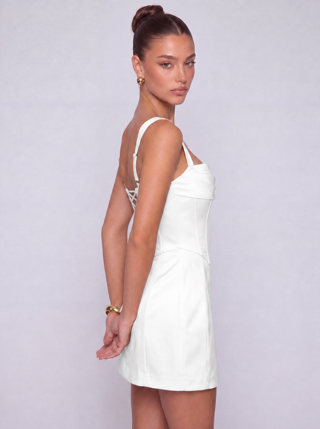 Satin Corset Square Neck Mini Dress – Party & Cocktail Dress - White - View 4