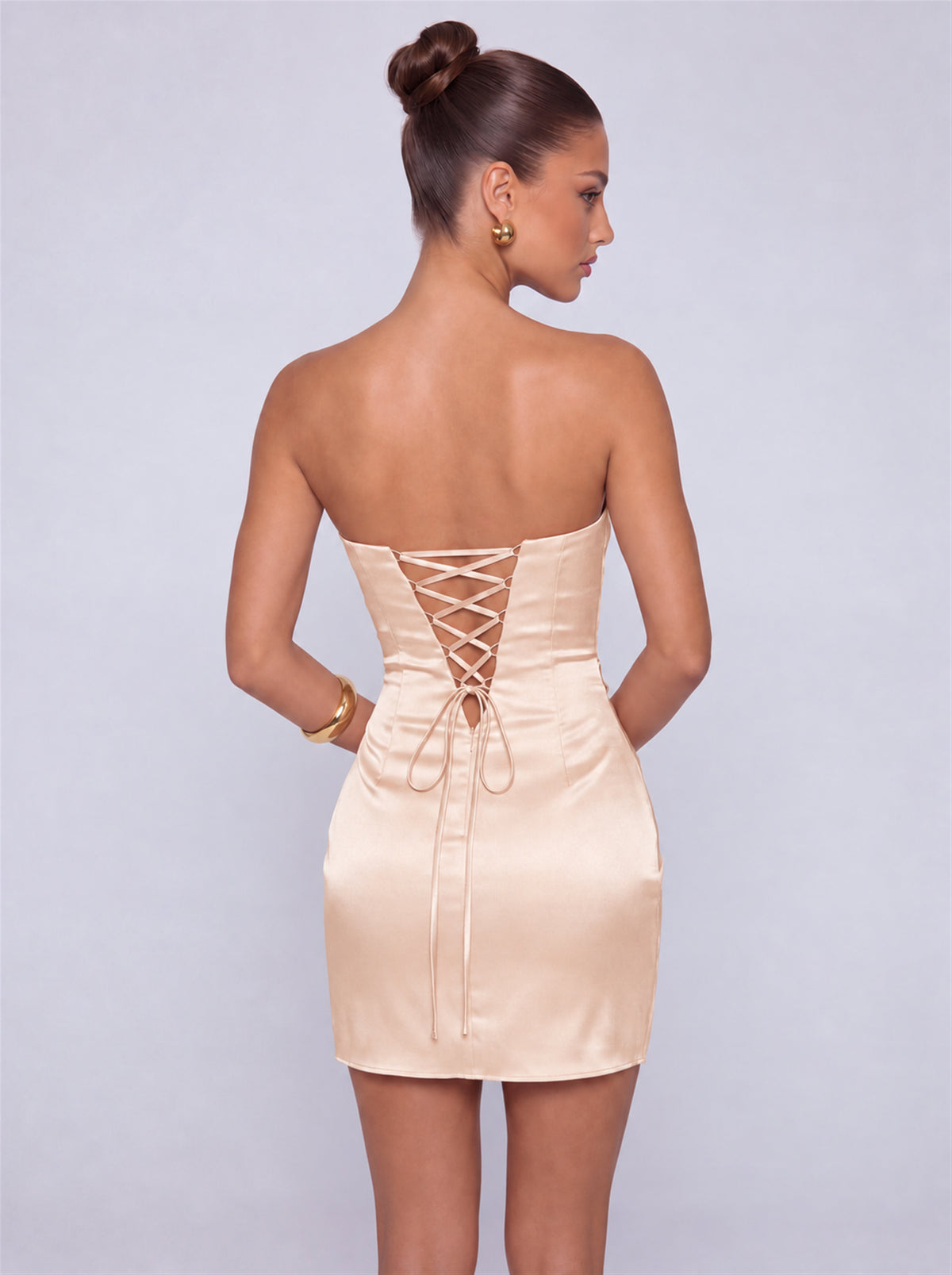Strapless Satin Lace-Up Back Twist-Front Mini Dress – Party & Cocktail Dress - Blush Pink - View 3